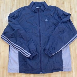 Adidas 3 Stripe Fleece Windbreaker Jacket Dark Grey Mens Size XL Light Coat